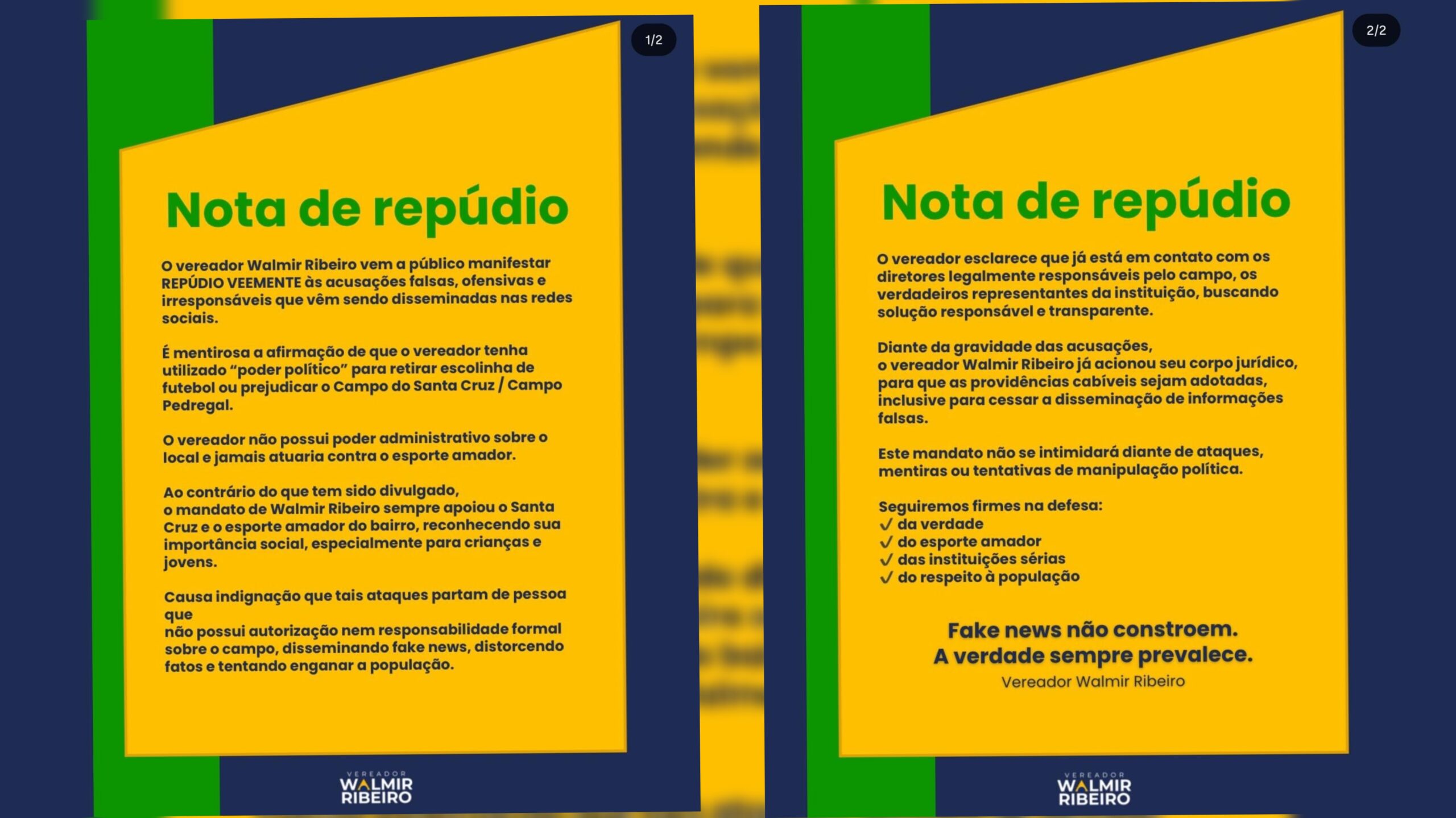 Vereador Walmir Ribeiro reage a acusações falsas e reafirma apoio ao esporte amador