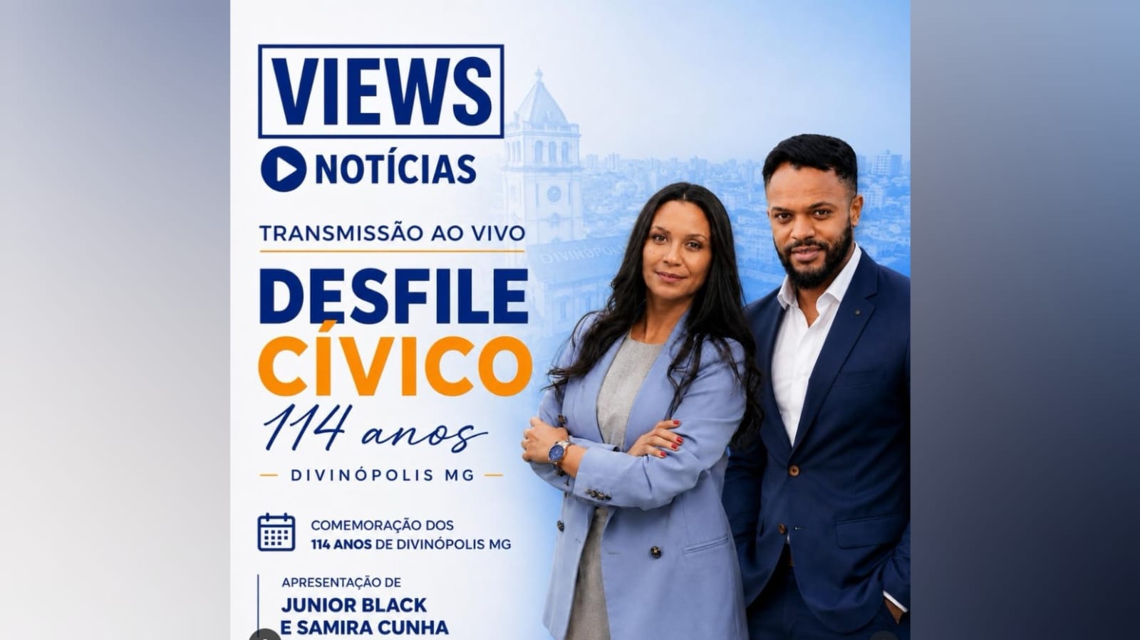 Com apresentação de Samira Cunha e Junior Black, Views Notícias transmite desfile cívico de 114 anos de Divinópolis; inscreva-se no canal do YouTube