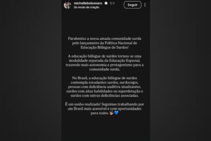 Michelle Bolsonaro elogia nova política do governo Lula para surdos Sonho realizado